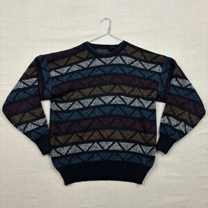 Vintage Michael Gerald Mens Geometric Print Crewneck‎ Sweater Large Acrylic